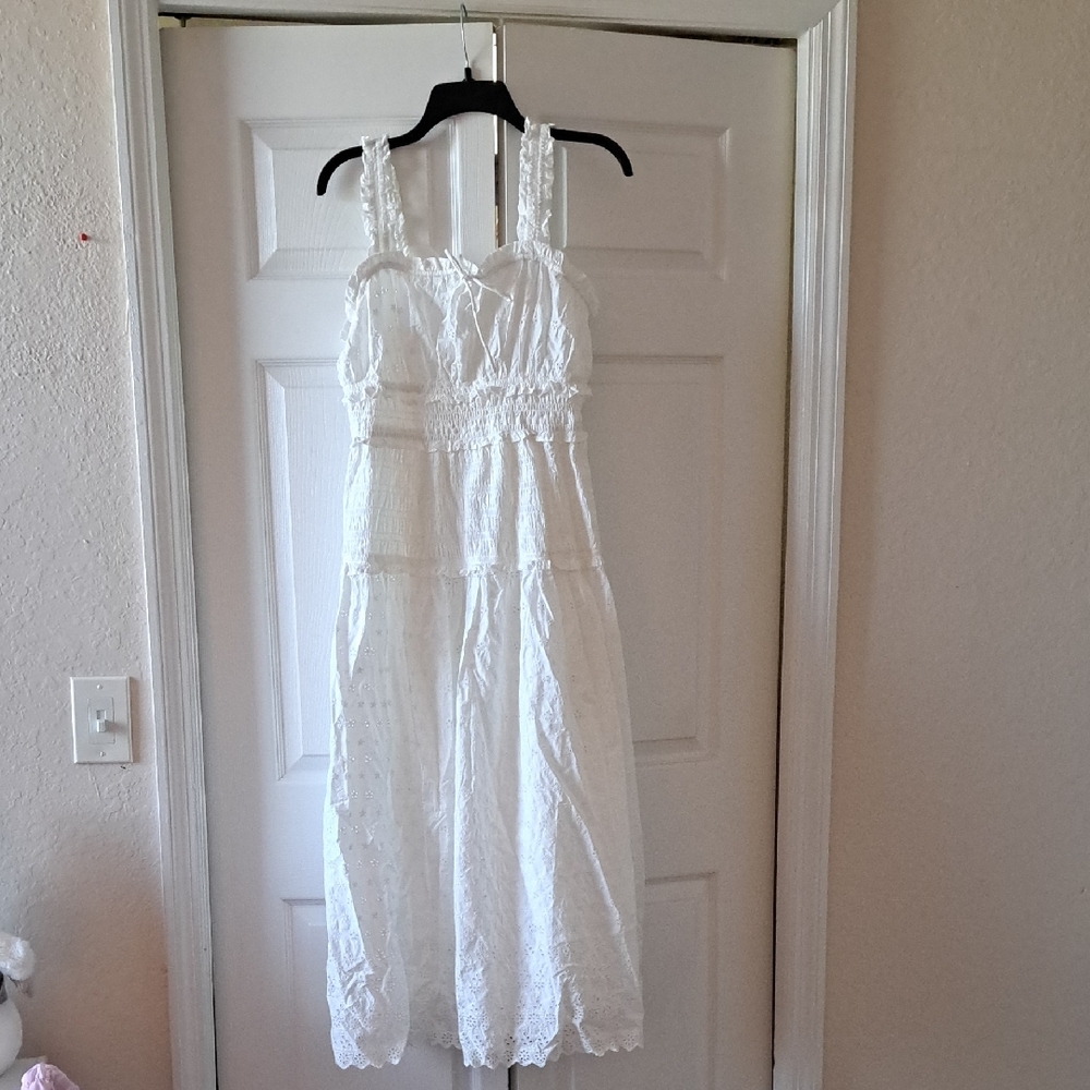 White Eyelet Ruched Dress